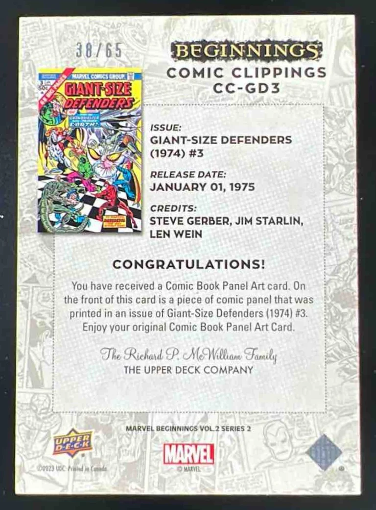 2024 Upper Deck Marvel Beginnings Cosmic Clippings Giant-Size Defenders - Image 2