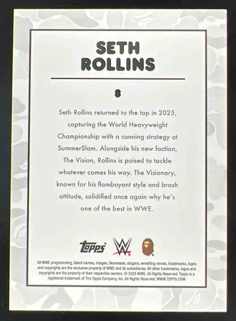 2025 Topps WWE x Bape Camo Purple #8 Seth Rollins /75 - Image 2