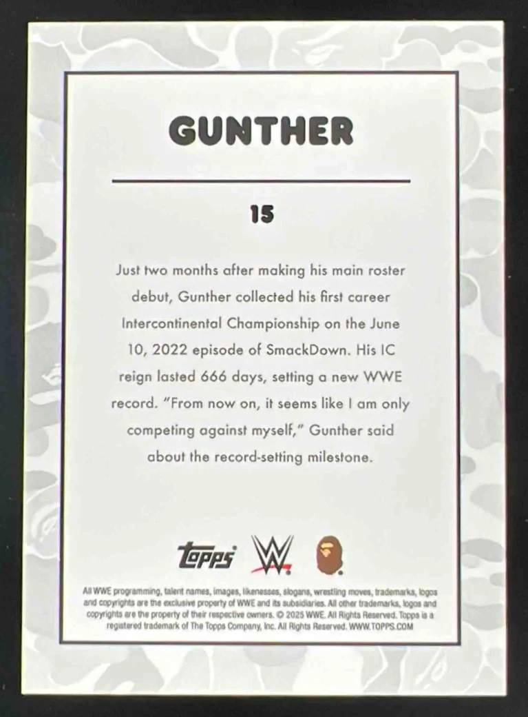 2025 Topps WWE x Bape Blue Camo #15 GUNTHER /150 - Image 2