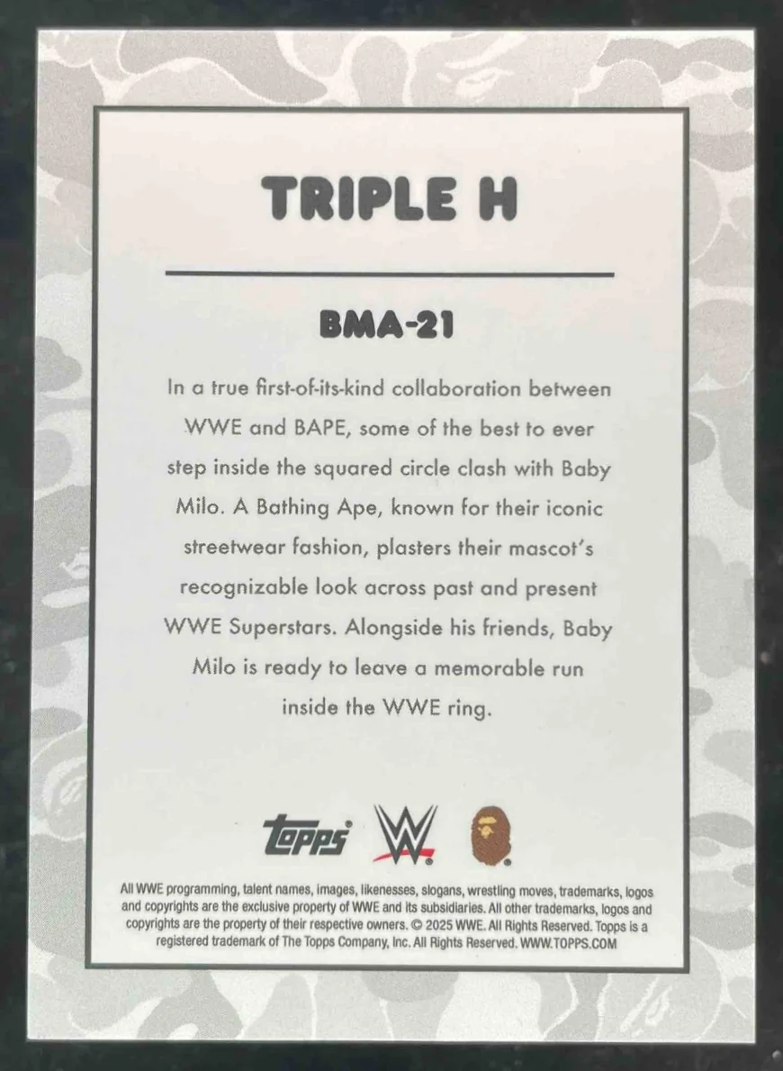2025 Topps WWE x Bape Baby Milo Black And White Camo #21 Triple H /50 - Image 2