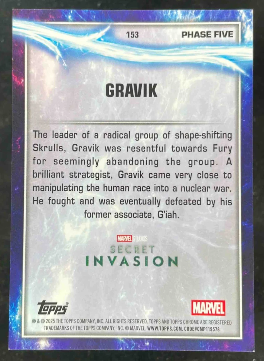 2025 Topps Chrome Marvel Studios Black Refractor #153 Gravik /10 - Image 2