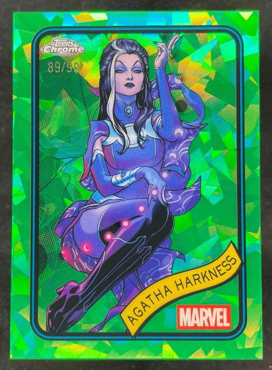 2025 Topps Chrome Marvel Sapphire Green Sapphire Refractor Agatha Harkness /99
