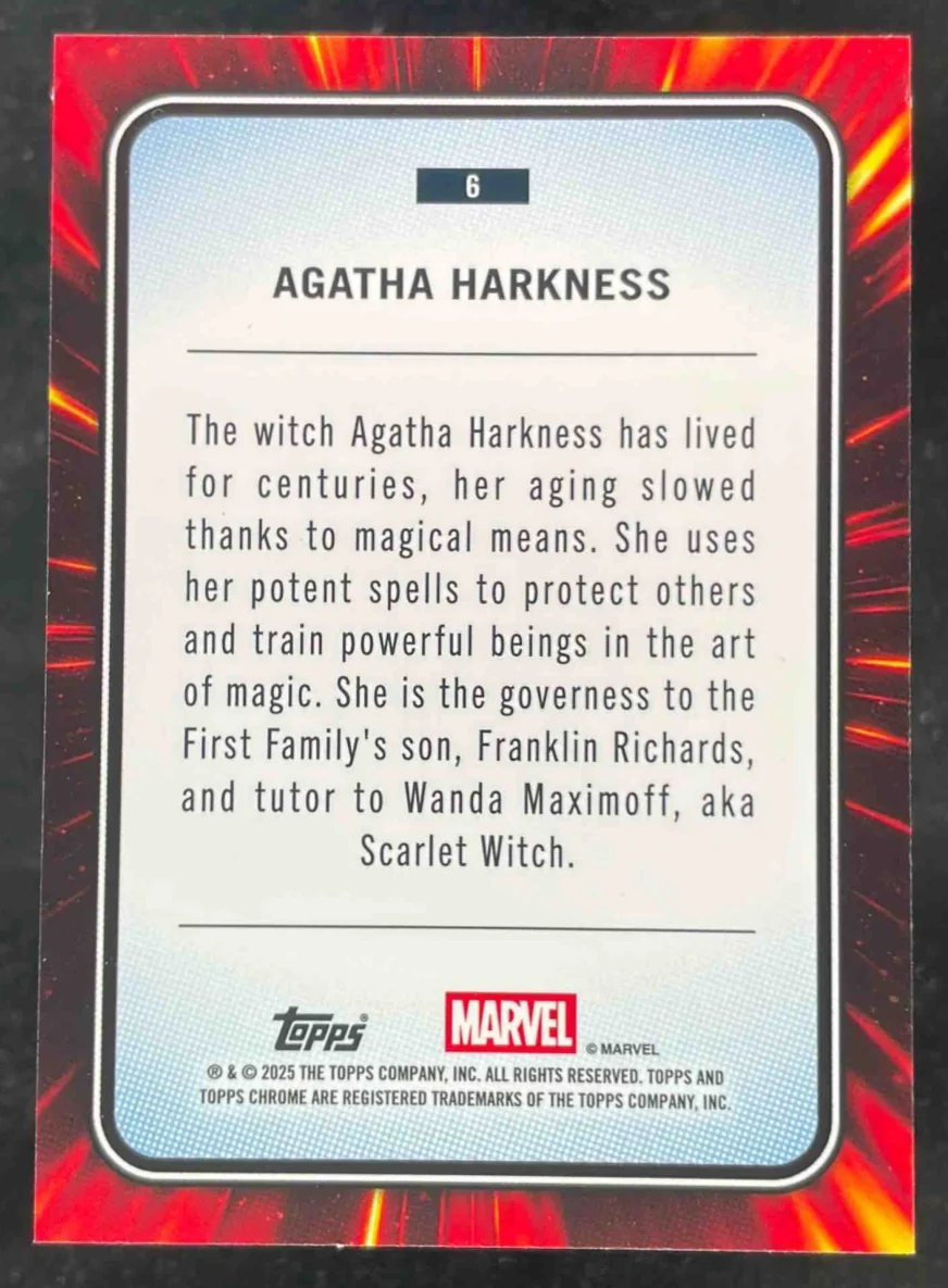 2025 Topps Chrome Marvel Sapphire Green Sapphire Refractor Agatha Harkness /99 - Image 2