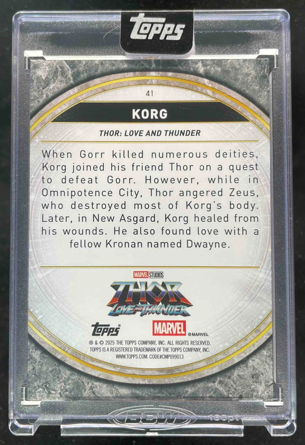 2025 Topps Marvel The Collector Marvel Perfection Purple #41 Korg /15 - Image 2