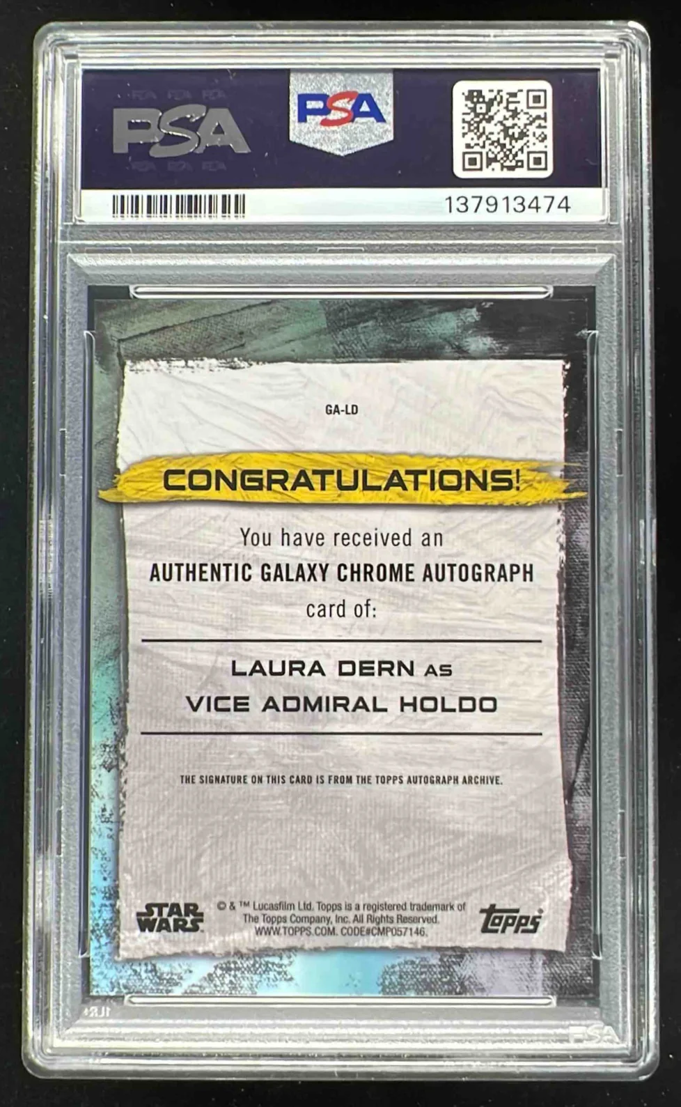 2022 Topps Chrome Star Wars Galaxy Autograph Red #GA-LD Laura Dern Auto /5 PSA 9 - Image 2