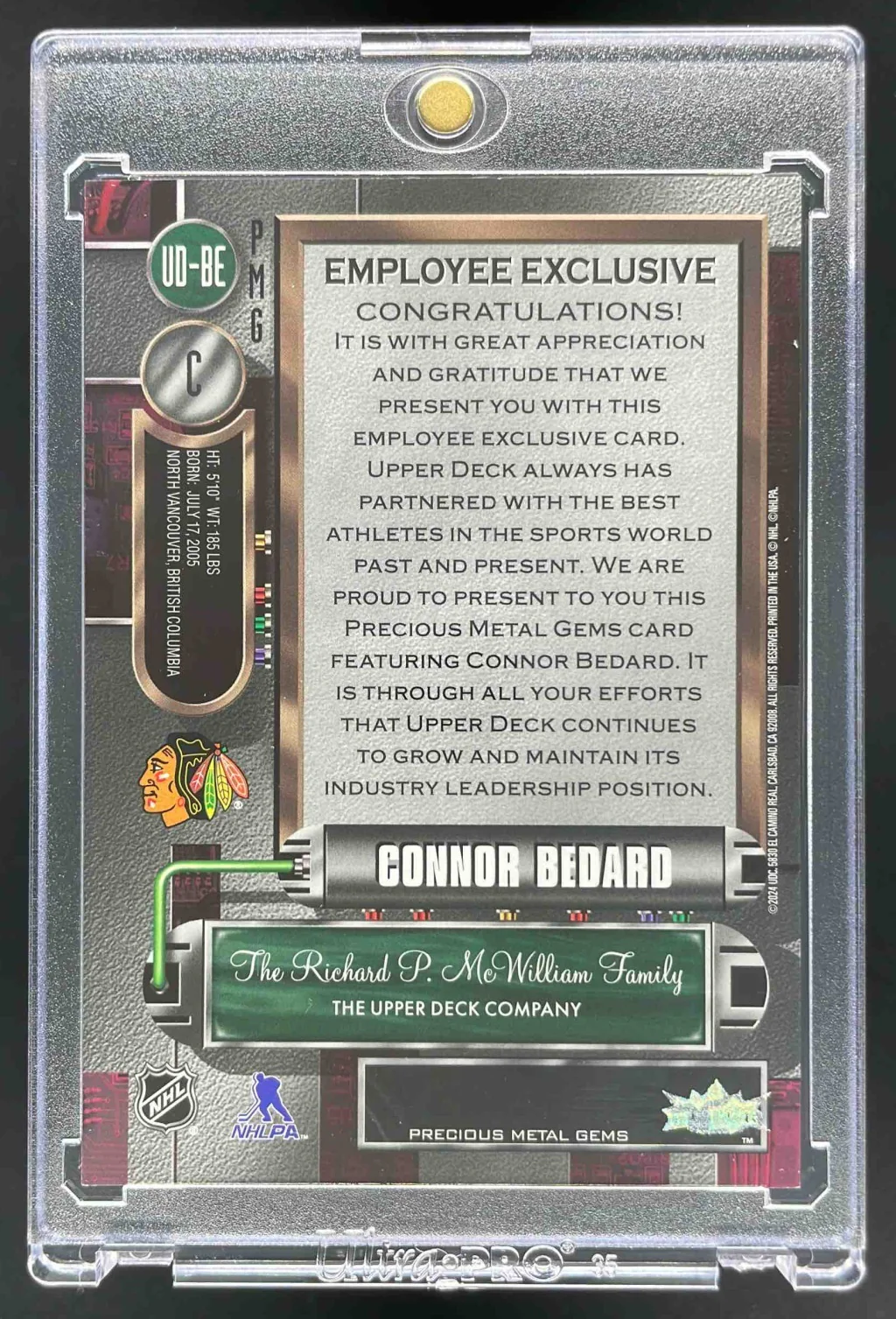 2024 Metal Universe Precious Metal Gems Employee Exclusive Pink Connor Bedard - Image 2