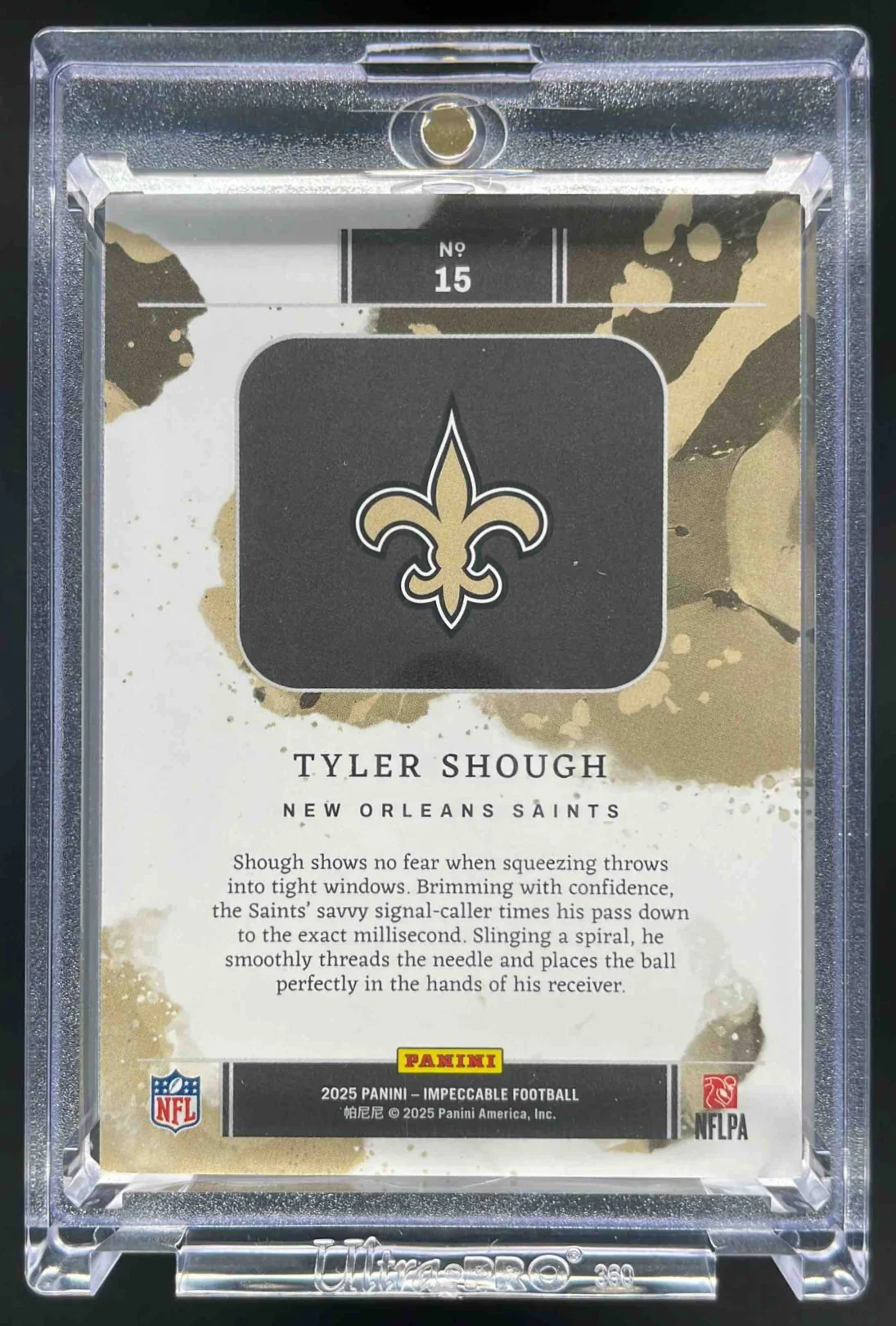 2025 Impeccable Rookie Shield Metal Bars Silver Bar #15 Tyler Shough RC /35 - Image 2
