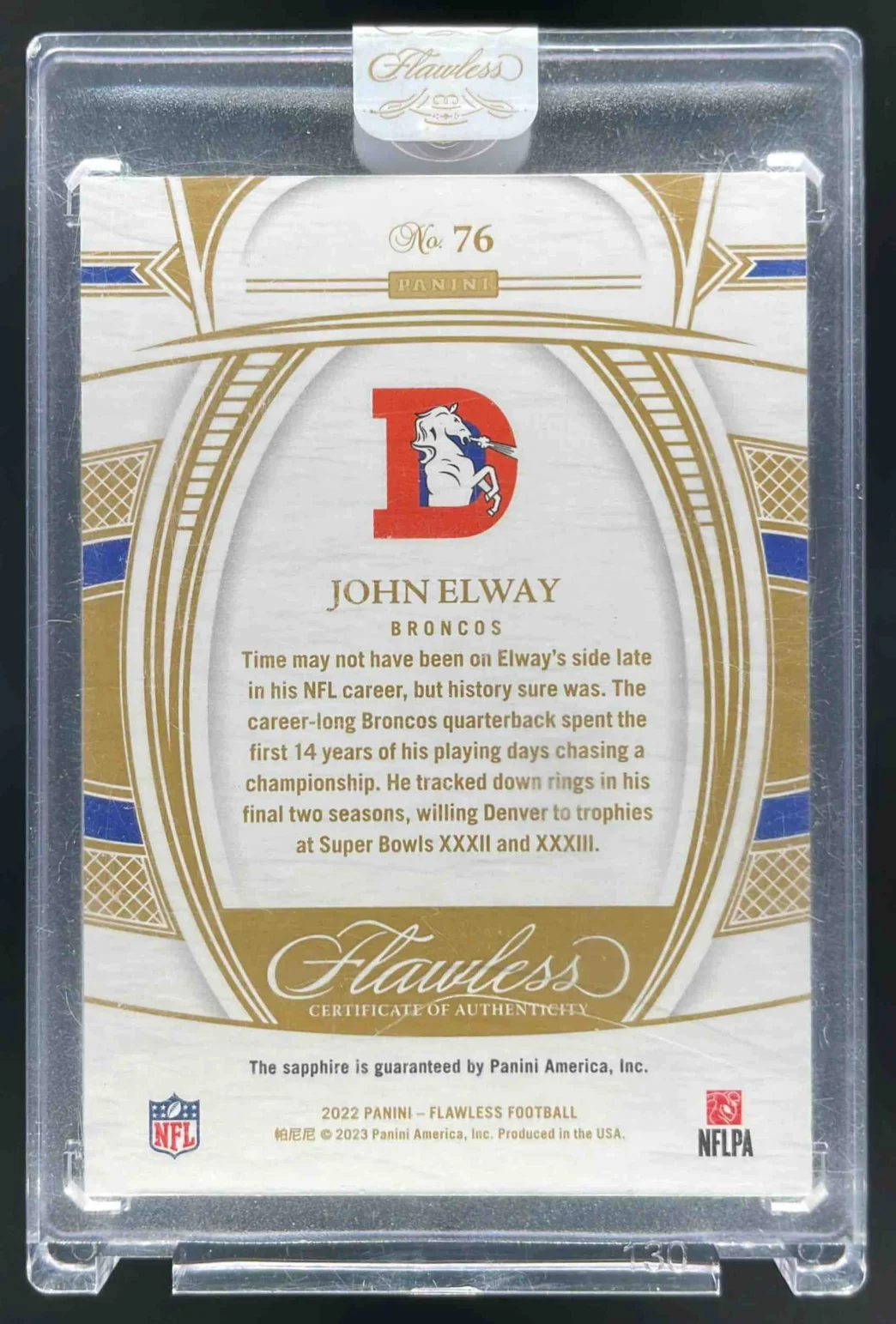 2022 Panini Flawless Sapphire #76 John Elway /15 - Image 2