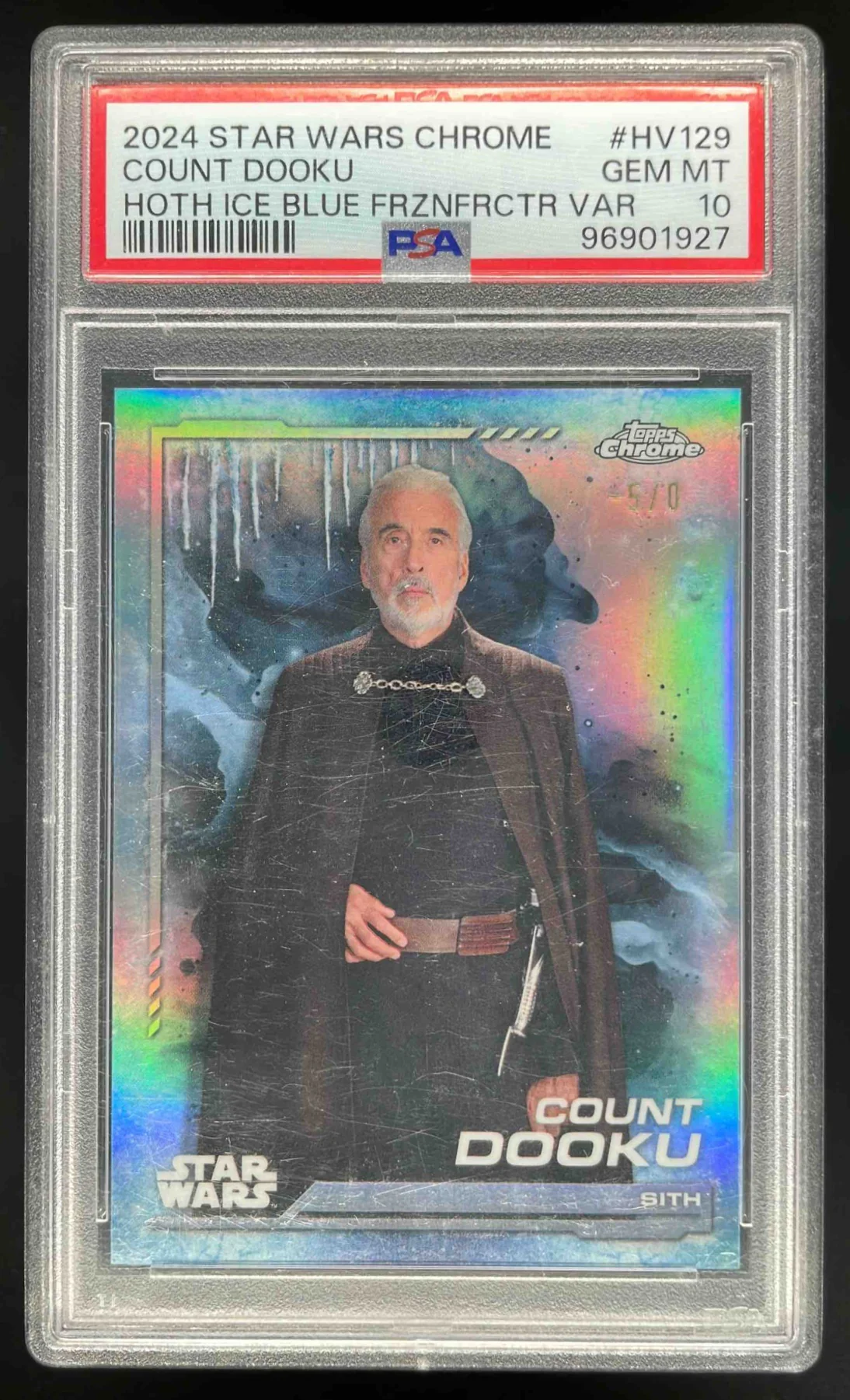 2024 Topps Chrome Star Wars Hoth Ice Blue Frozenfractor Count Dooku PSA 10