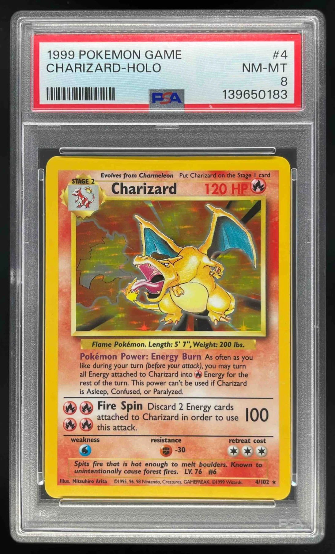 1999 Pokemon Unlimited #4/102 Charizard Rare Holo PSA 8