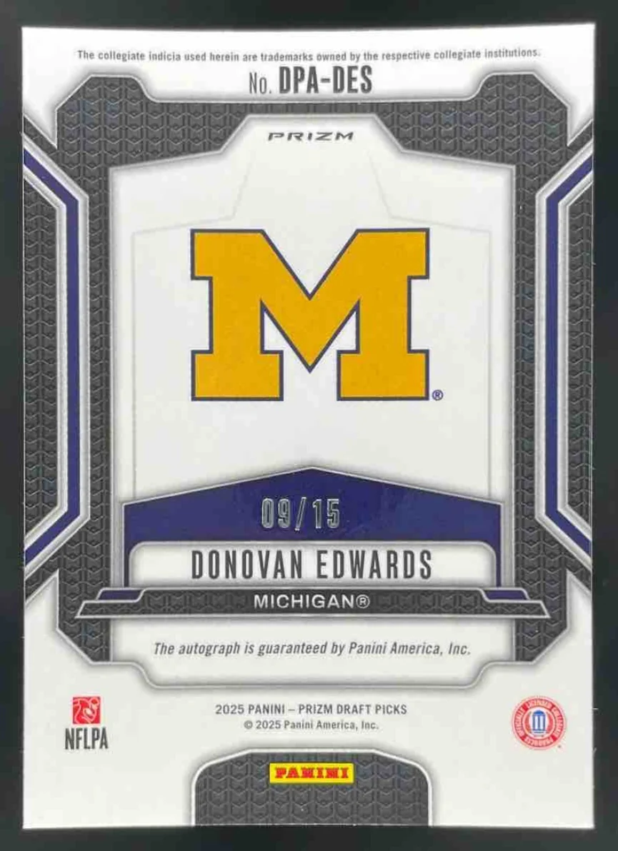2025 Panini Prizm Draft Picks Neon Pink Pulsar #DPA-DES Donovan Edwards Auto /15 - Image 2