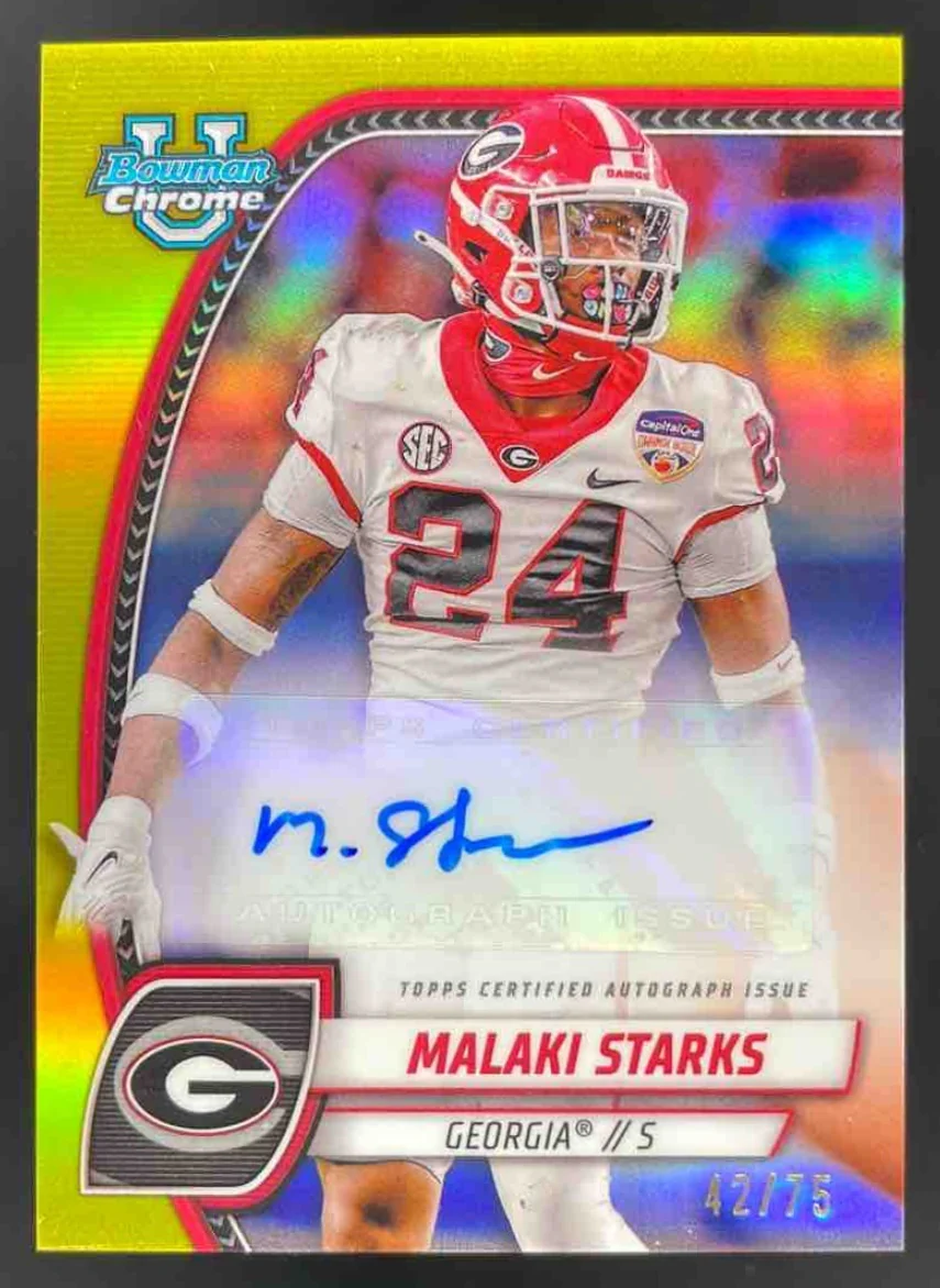 2024 Bowman Chrome University Yellow Refractor #PA-MST Malaki Starks Auto /75