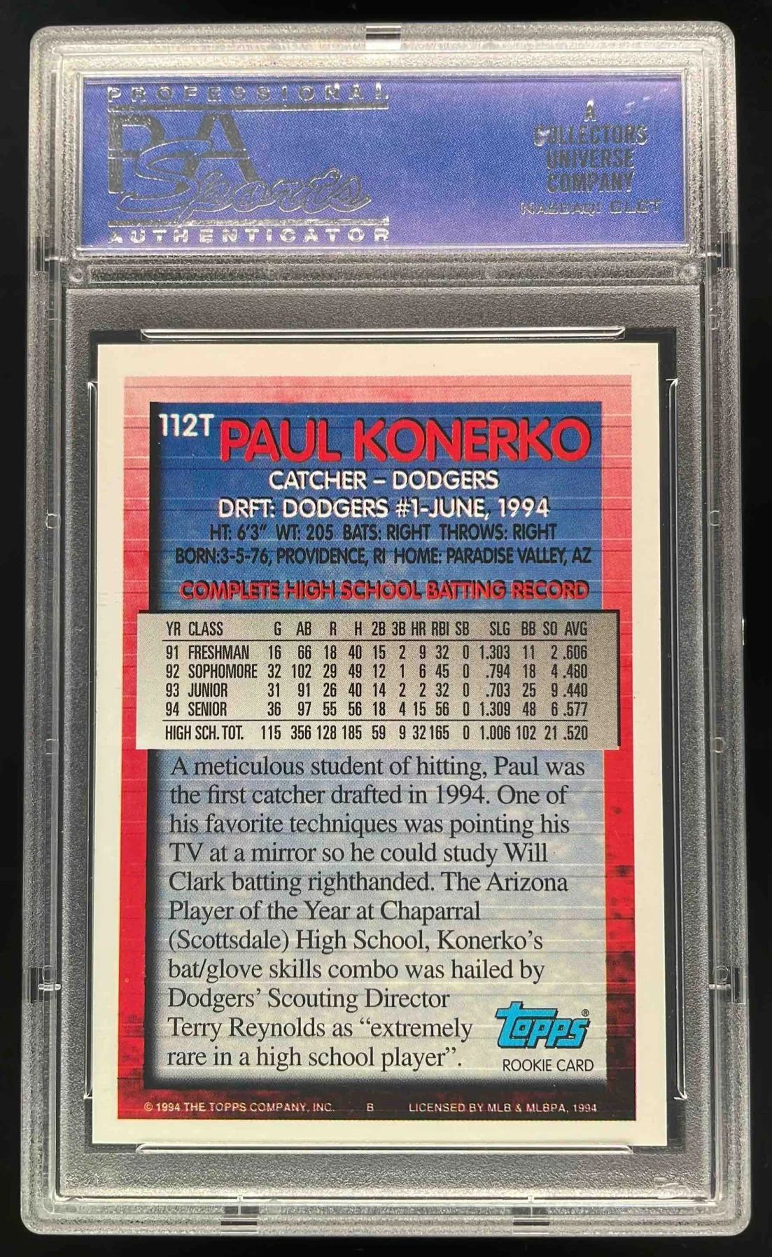1994 Topps Traded #112T Paul Konerko RC PSA 10 - Image 2