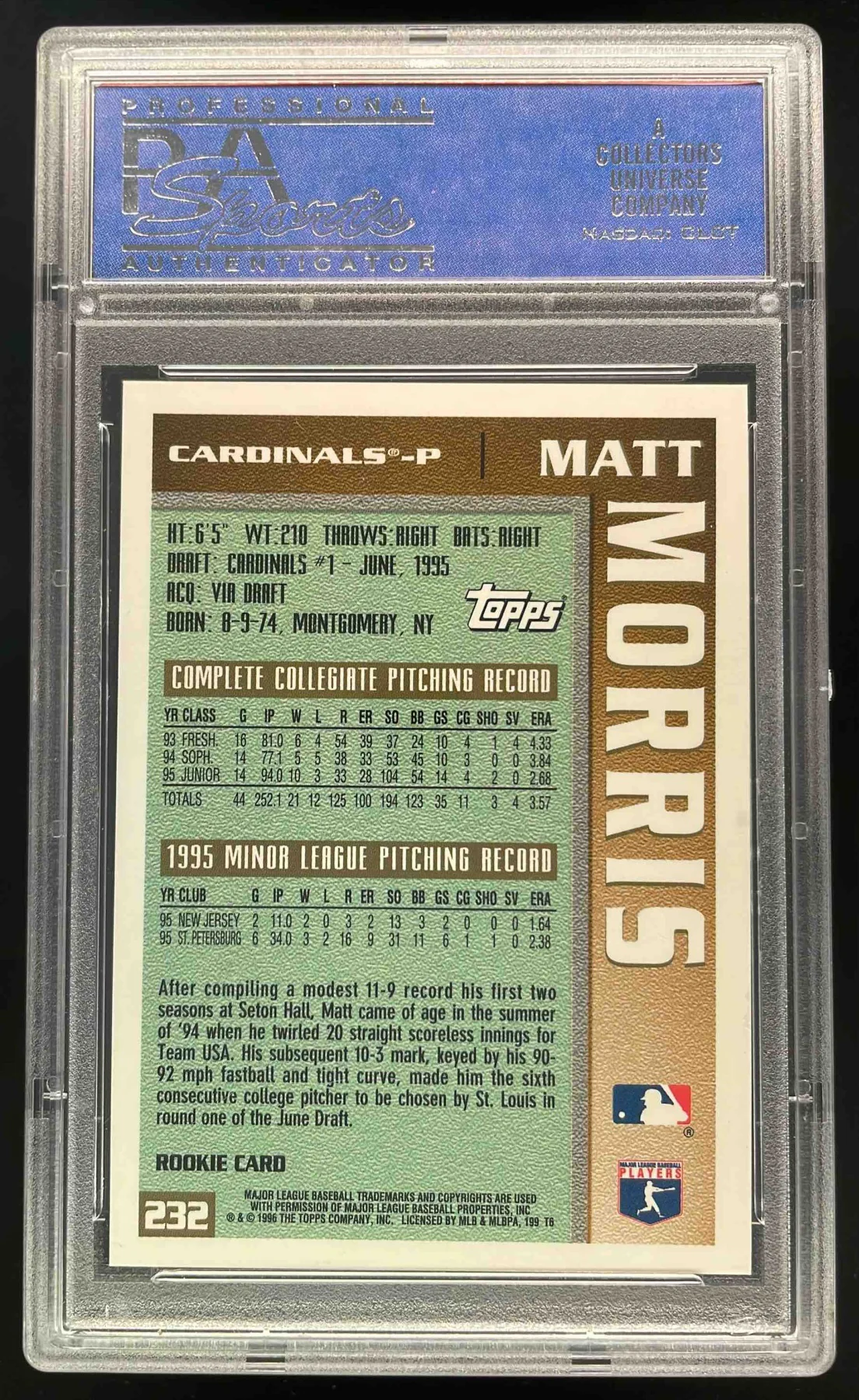 1996 Topps #232 Matt Morris RC PSA 10 - Image 2