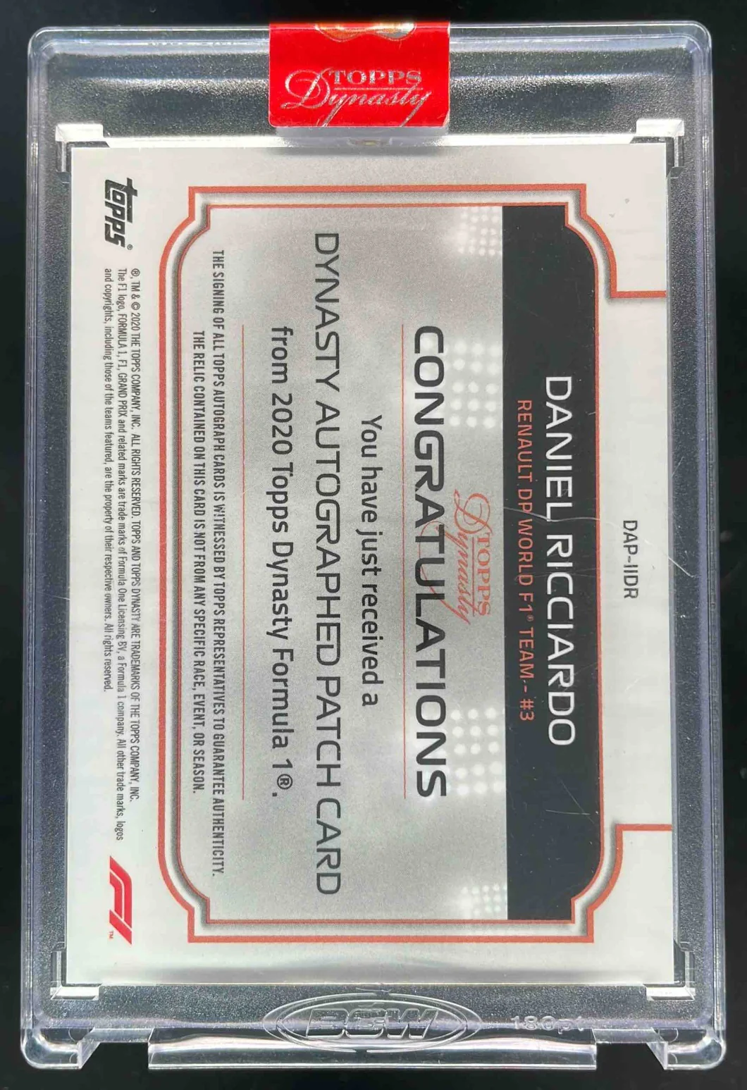 2020 Topps Dynasty Formula 1 Autographed Patch #IIDR Daniel Ricciardo Auto /10 - Image 2