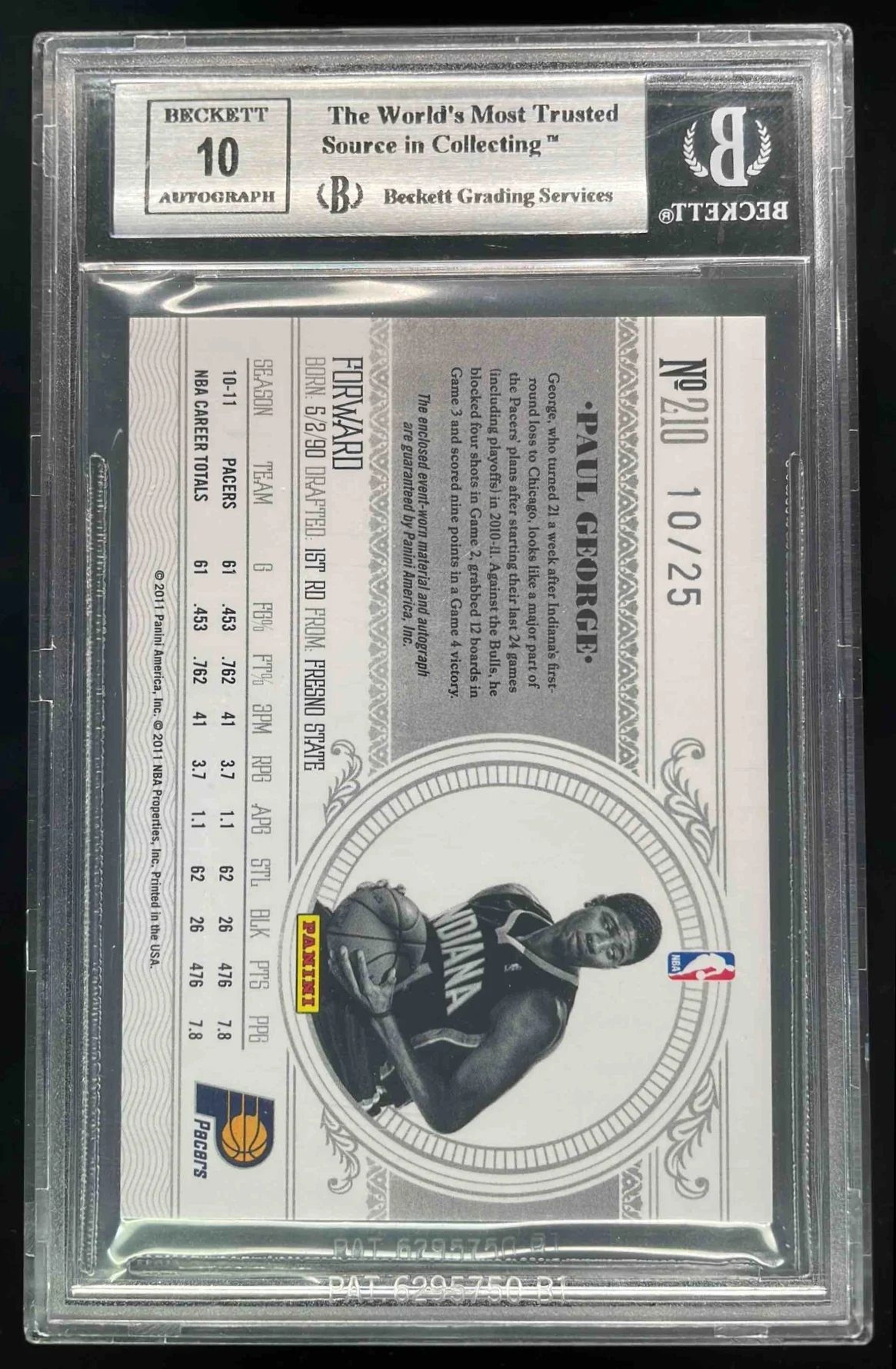 2010 National Treasures Century Gold Paul George Autograph RC Auto /25 BGS 9 - Image 2