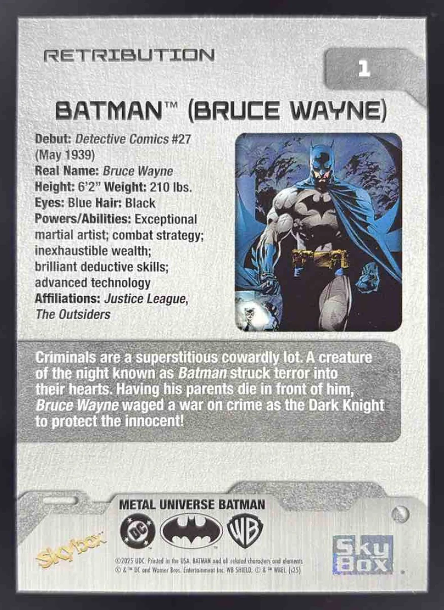 2025 Skybox Metal Universe Batman Retribution #1 Batman Bruce Wayne - Image 2