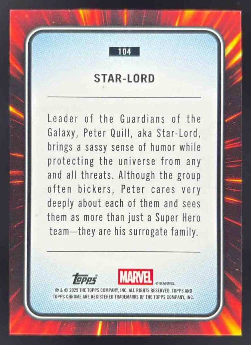 2025 Topps Chrome Marvel Blue Refractor #104 Star-Lord /299 - Image 2