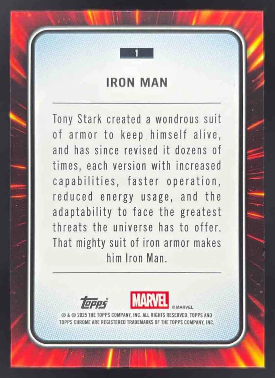 2025 Topps Chrome Marvel Sapphire #1 Iron Man - Image 2