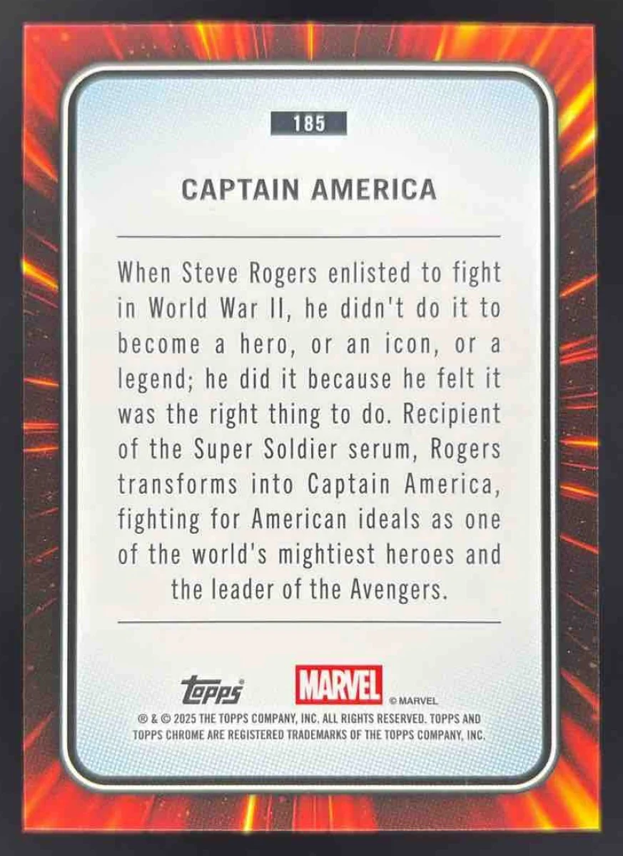 2025 Topps Chrome Marvel Sapphire #185 Captain America - Image 2