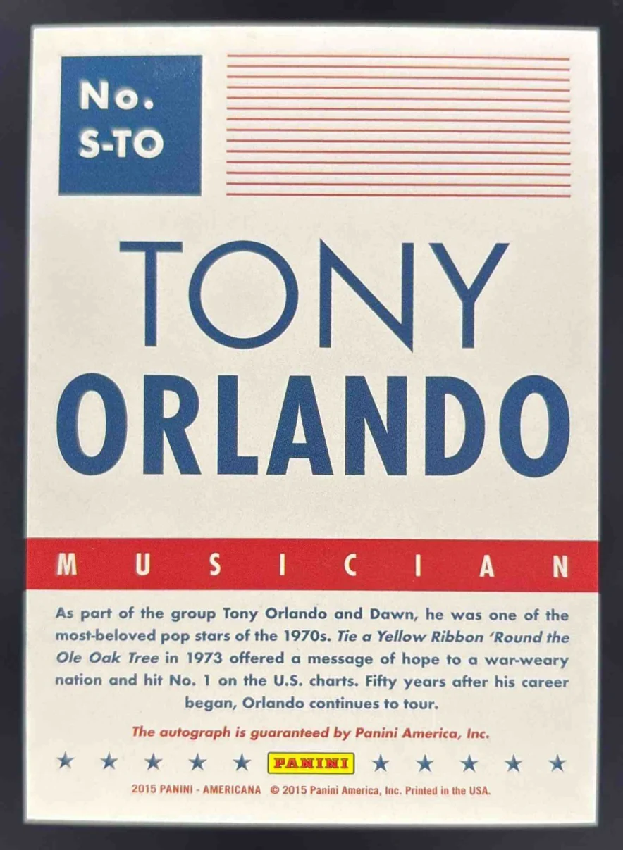 2015 Panini Americana Autograph Tony Orlando Auto - Image 2