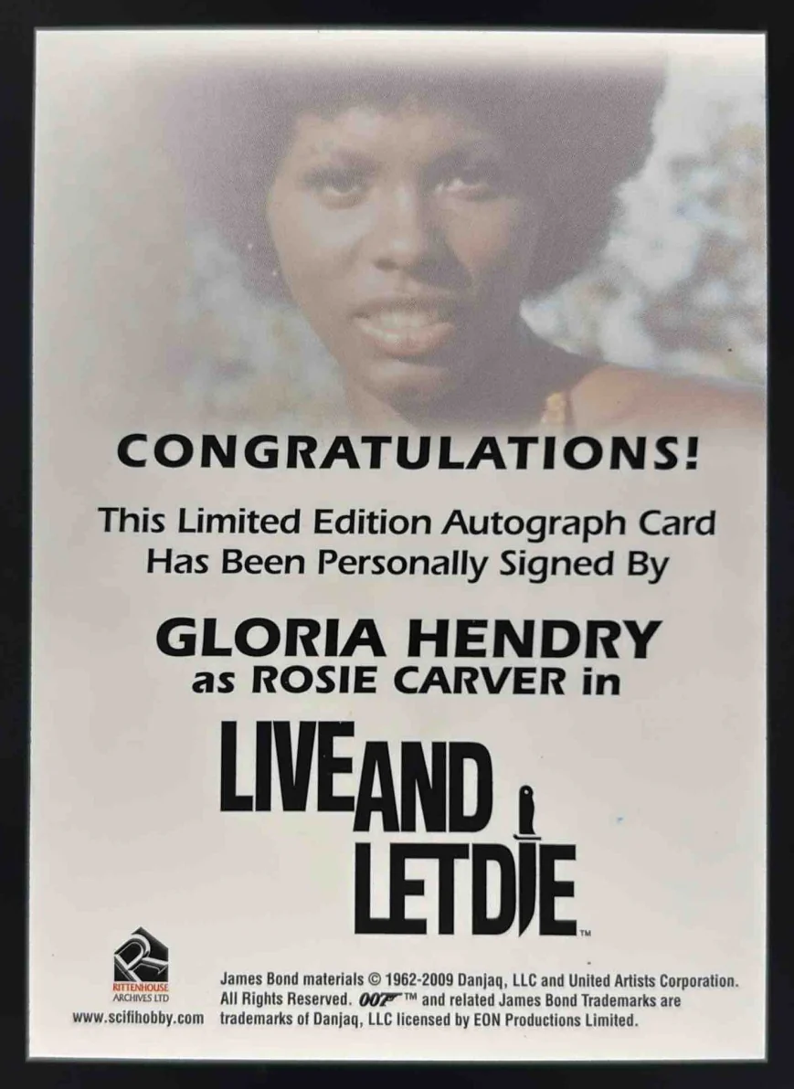 Rittenhouse 007 Live and Let Die Autograph Gloria Hendry as Rosie Carver Auto - Image 2