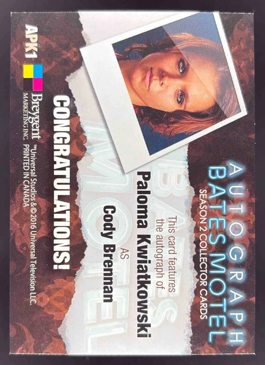 2016 Breygent Bates Motel Paloma Kwiatkowski Cody Brennan Auto - Image 2