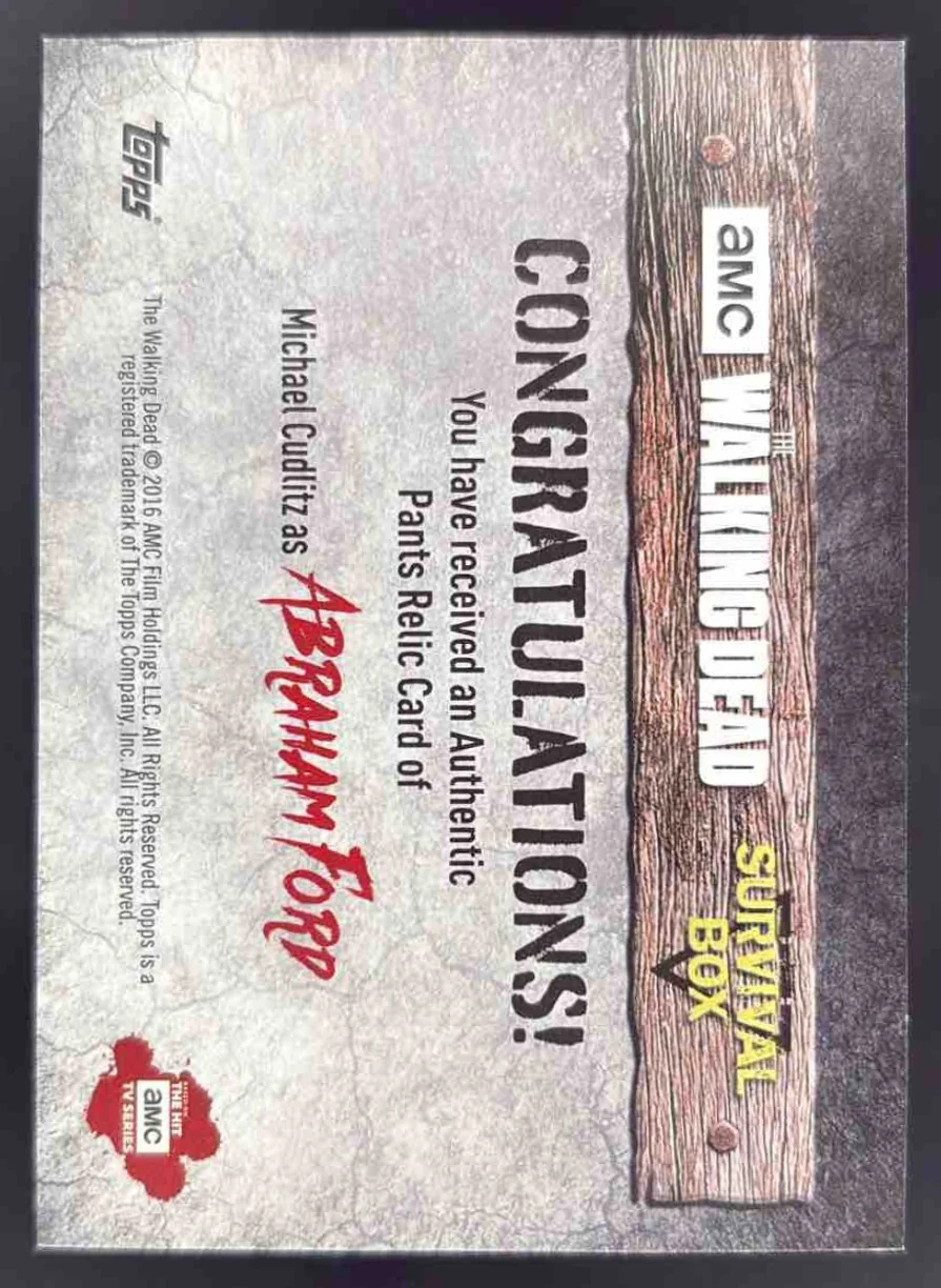 2016 Topps The Walking Dead Pants Relic Michael Cudlitz Abraham Ford - Image 2