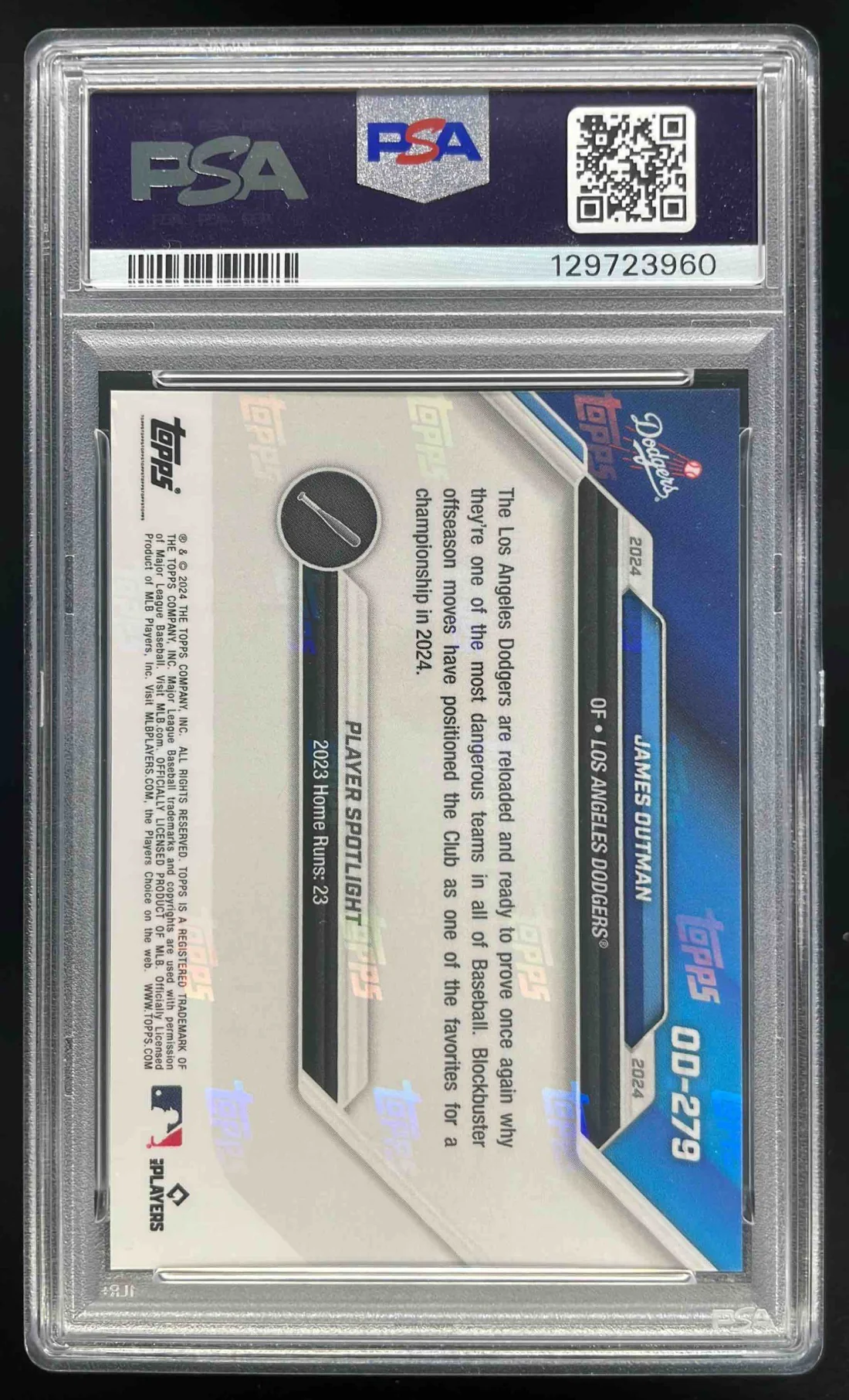 2024 Topps Now Opening Day Red #279 James Outman /10 PSA 10 - Image 2