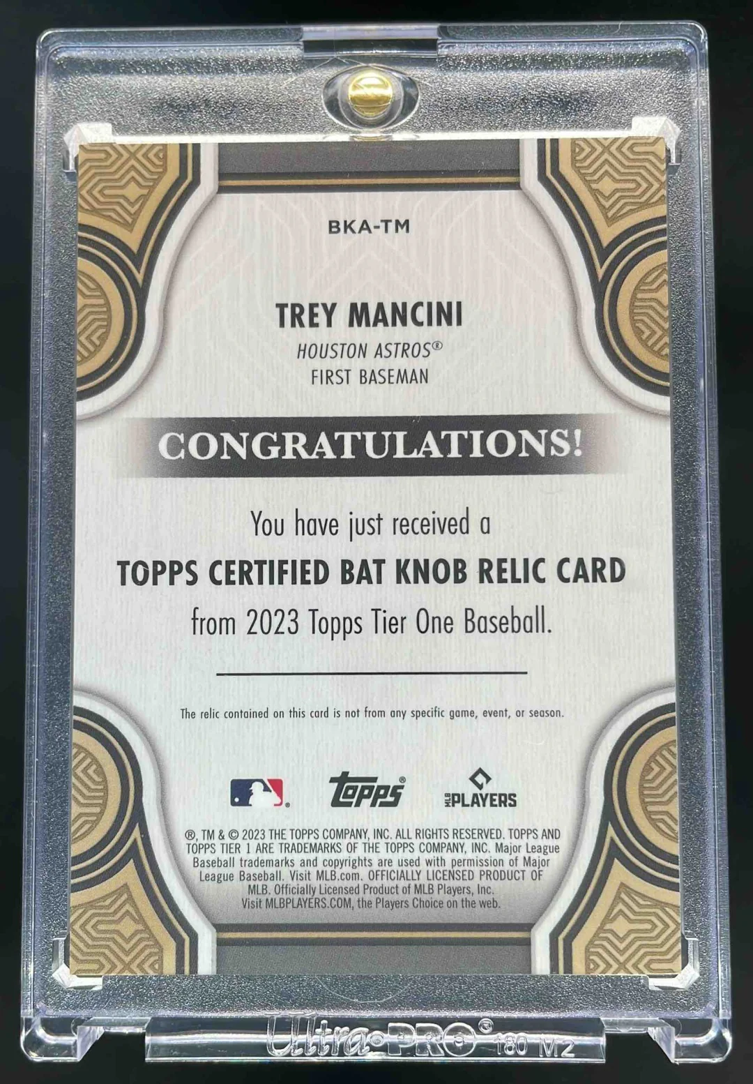 2023 Topps Tier One Tier One Bat Knobs #BKA-TM Trey Mancini MEM - Image 2