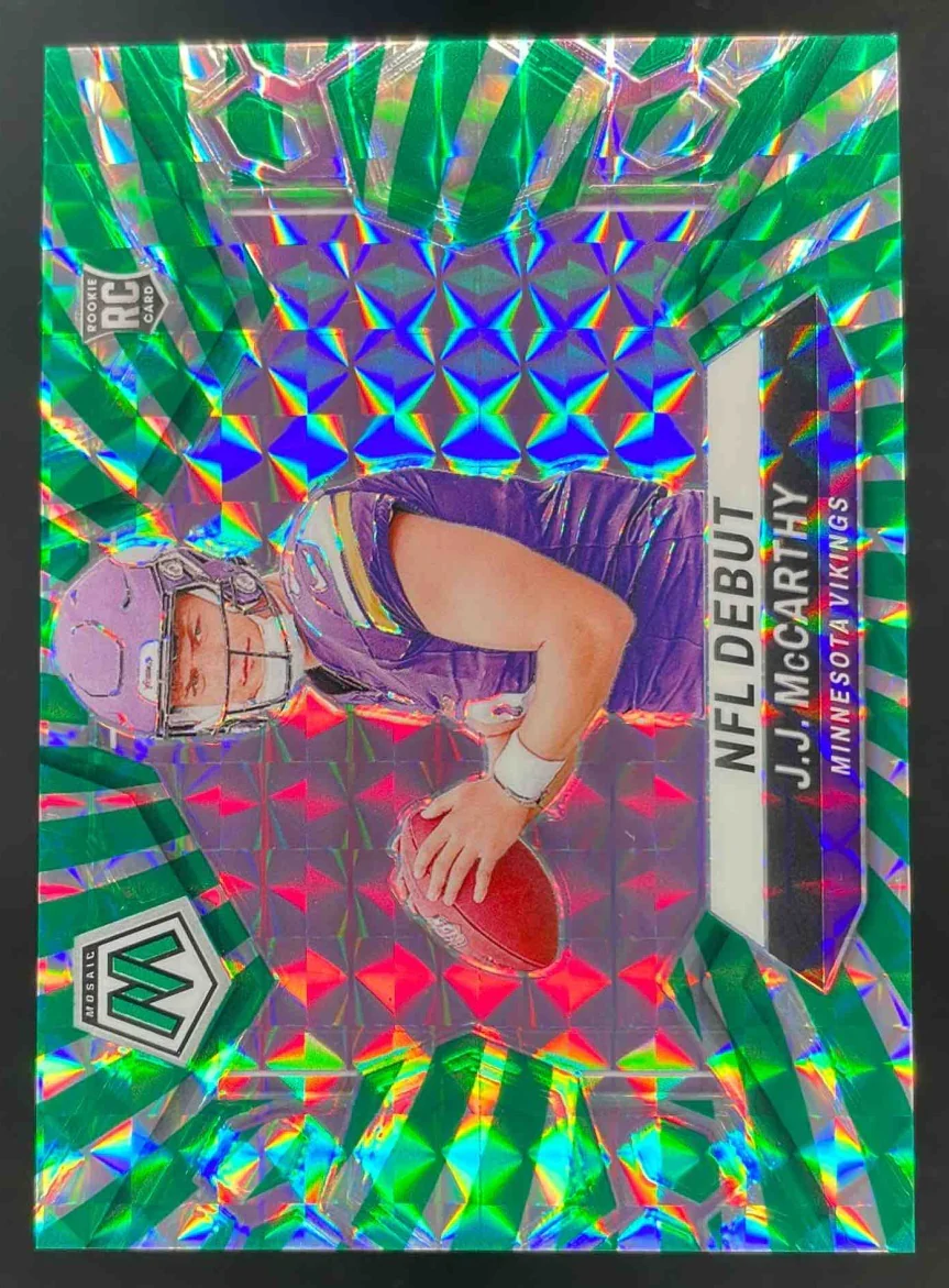 2024 Panini Mosaic Green Swirl Prizm #275 J.J. McCarthy RC NFL Debut /13