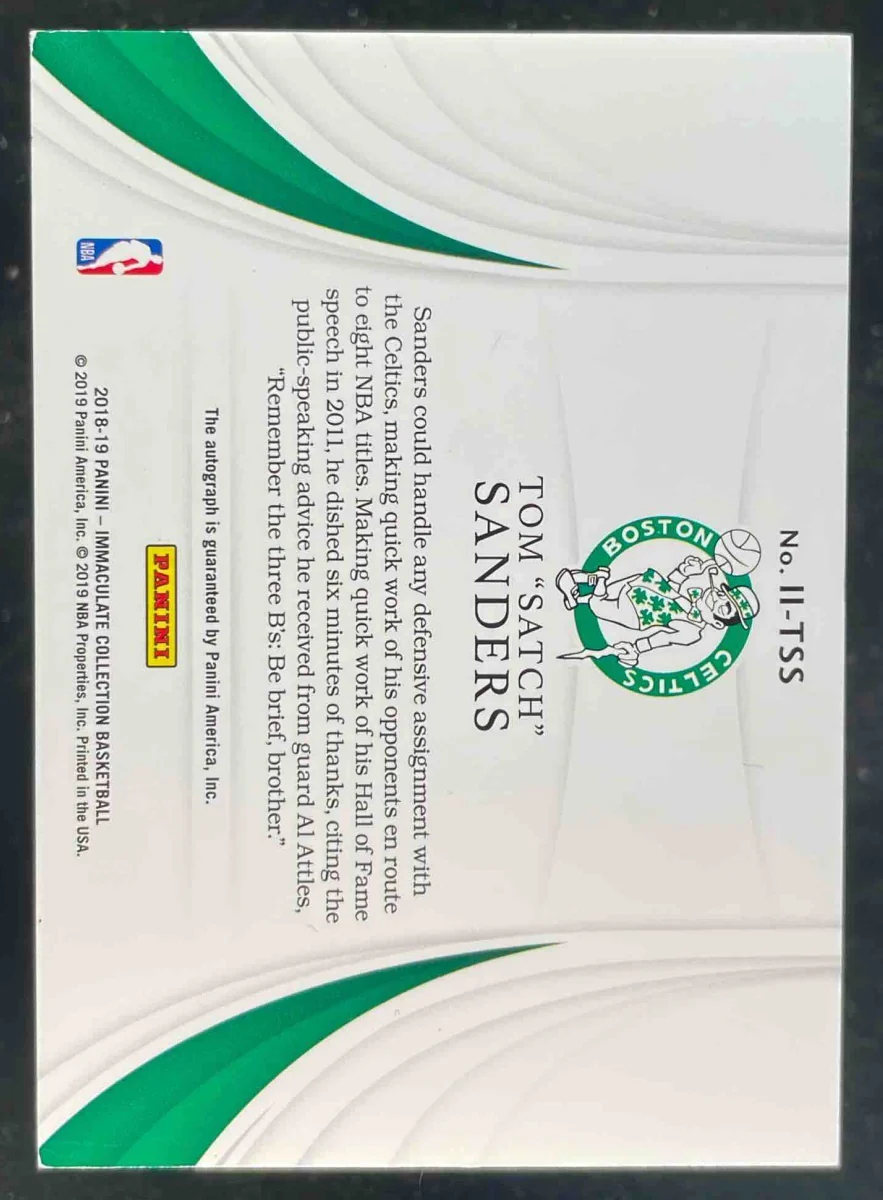 2018 Immaculate Collection Inductions #II-TSS Tom "Satch" Sanders Auto /99 - Image 2