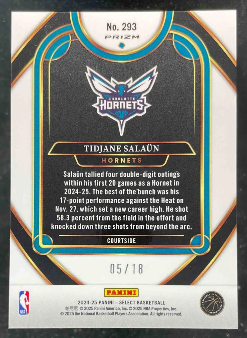 2024 Select Courtside Neon Orange Pulsar Prizm FOTL #293 Tidjane Salaun RC /18 - Image 2