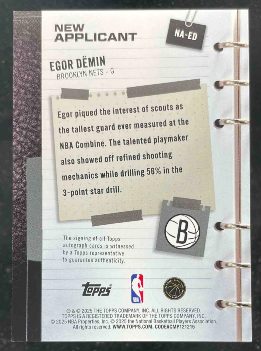 2025-26 Topps New Applicants Autograph #NA-ED Egor Demin RC Auto - Image 2