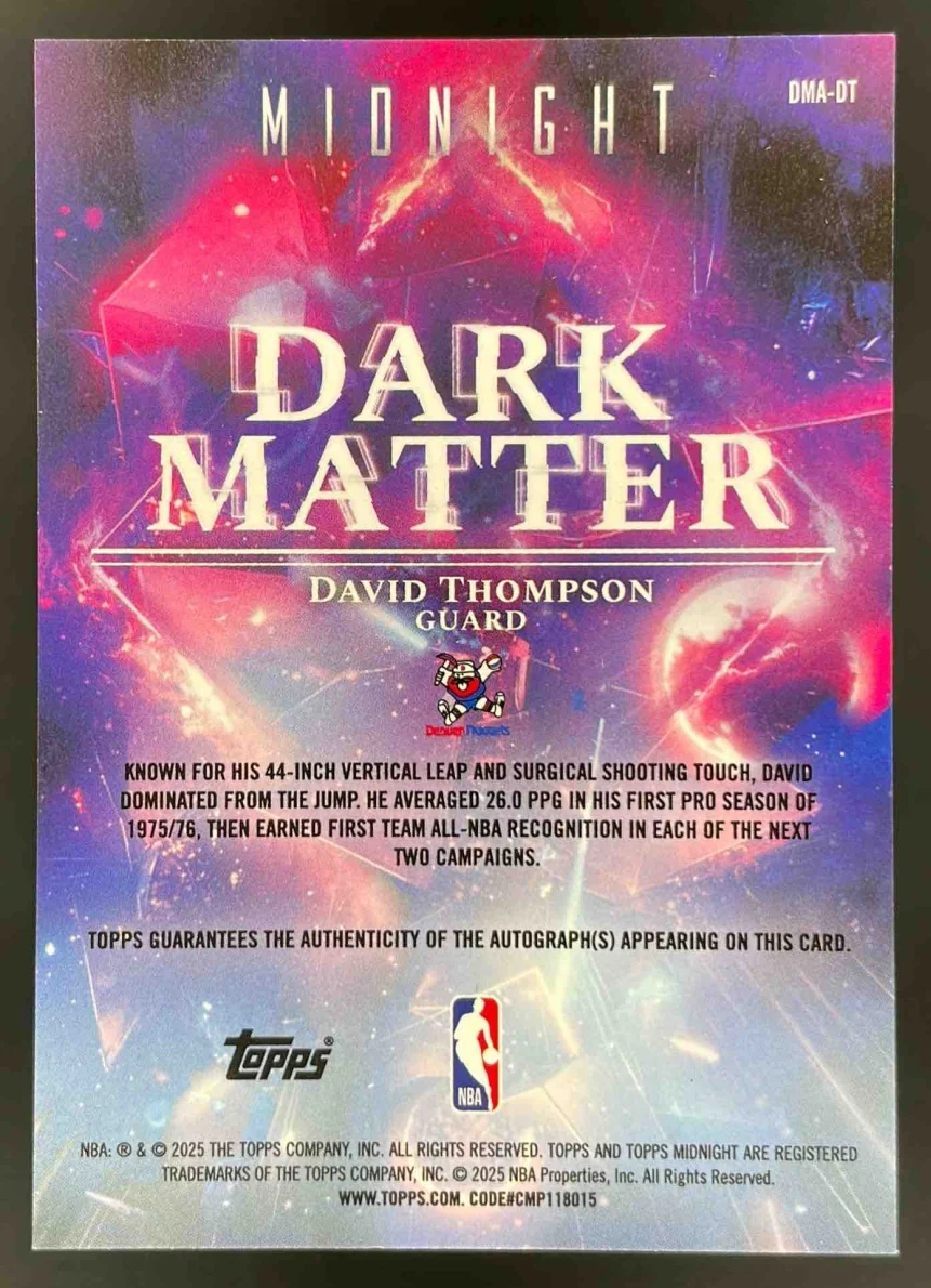 2025-26 Topps Midnight Dark Matter Midnight #DMA-DT David Thompson Auto /12 - Image 2