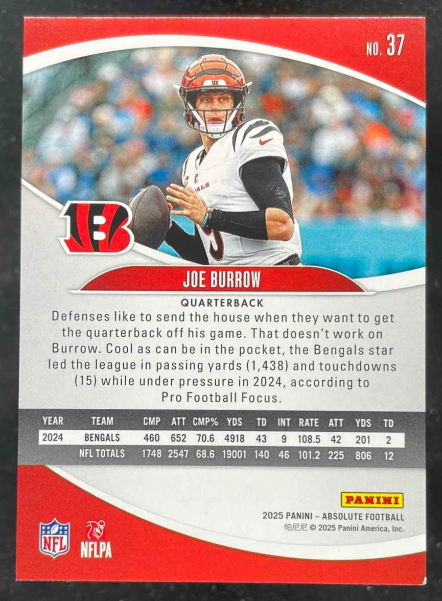 2025 Panini Absolute Green Waves #37 Joe Burrow /60 - Image 2
