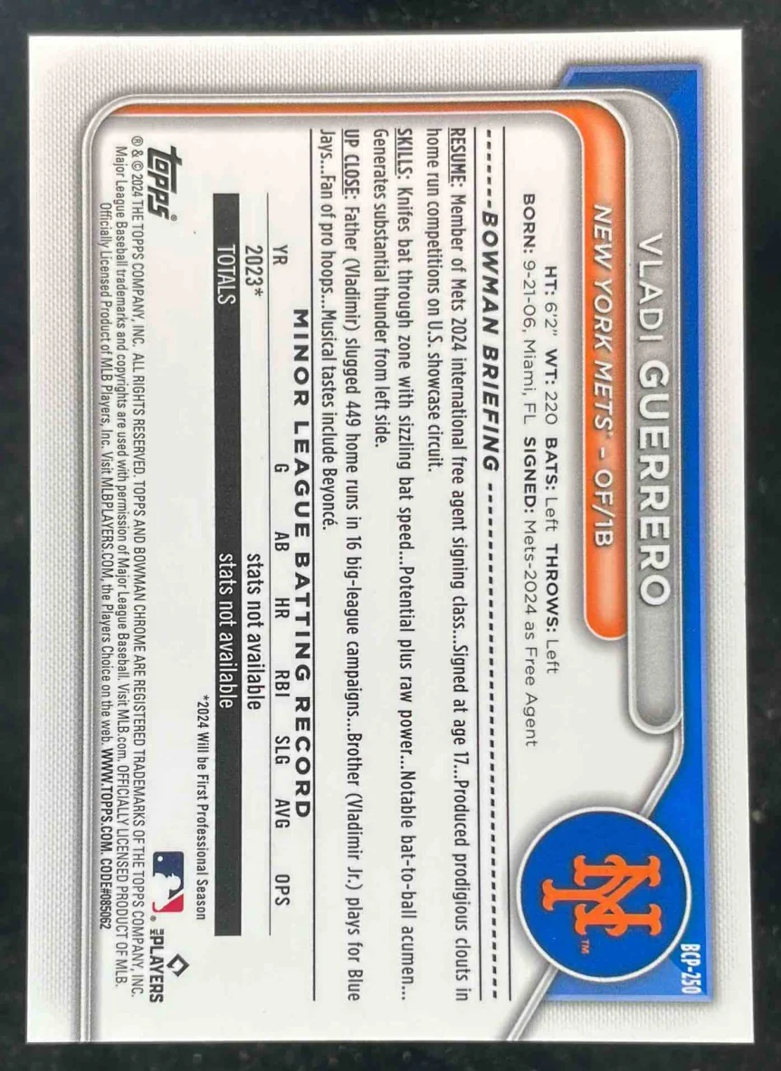 2024 Bowman Chrome Reptilian Black Refractor #BCP-250 Vladi Guerrero /10 - Image 2