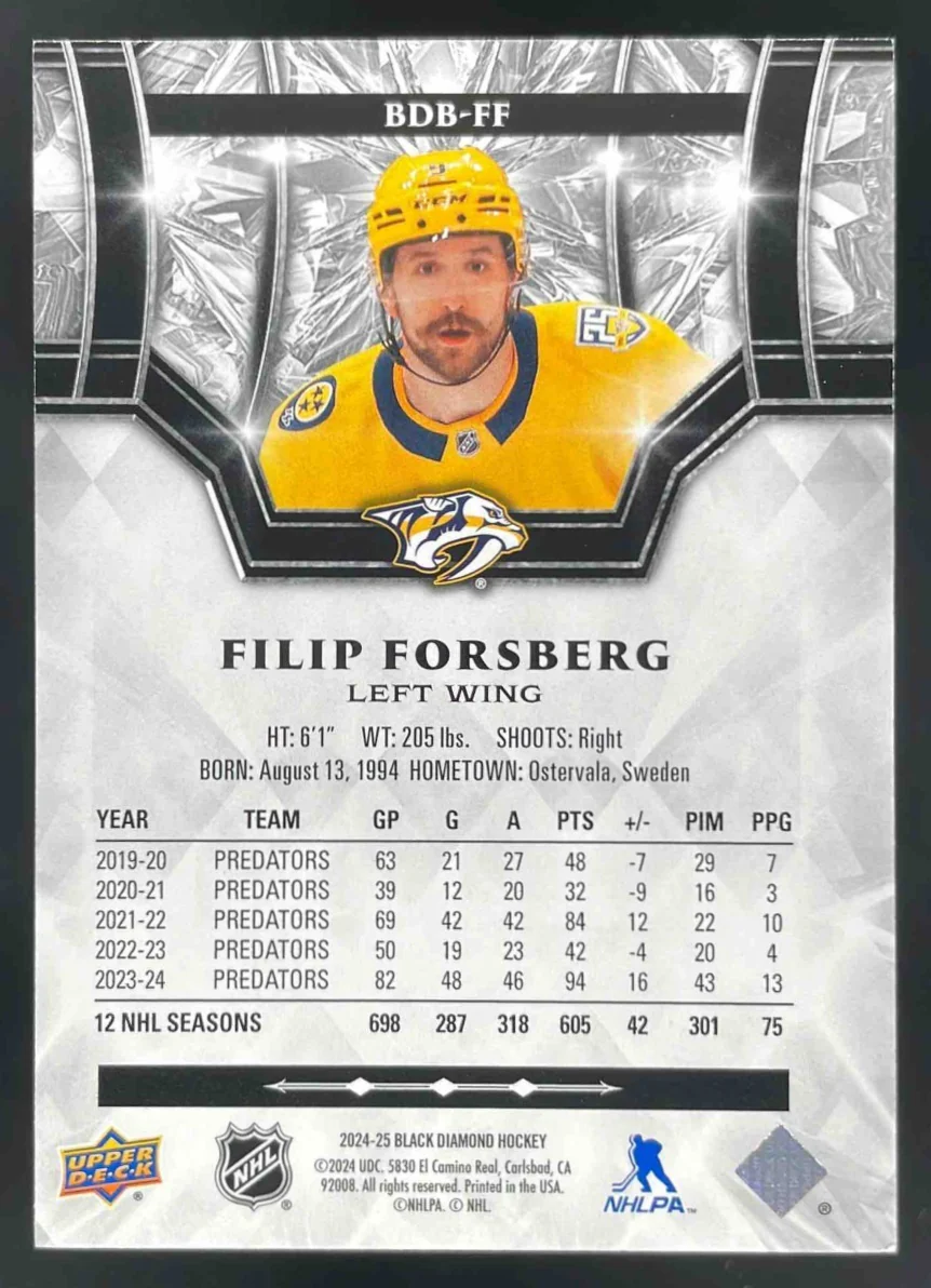 2022-23 Upper Deck Black Diamond Green #BDB-FF Filip Forsberg /10 - Image 2