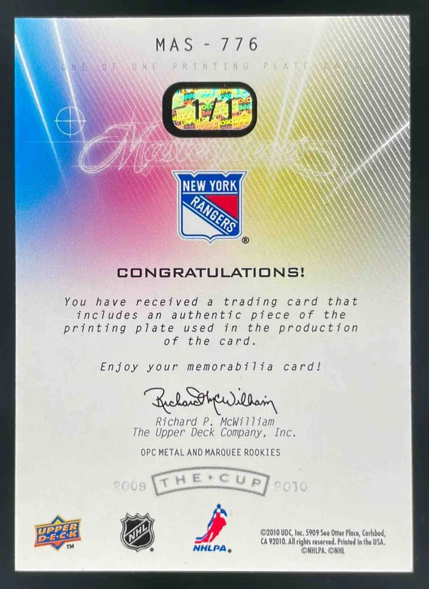 2009 The Cup Printing Plates O-Pee-Chee Yellow #MAS-776 Matt Gilroy RC 1/1 - Image 2