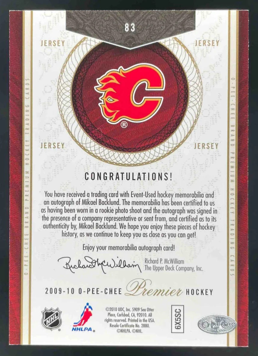 2009-10 O-Pee-Chee Premier #83 Mikael Backlund Autograph RC Auto /299 - Image 2