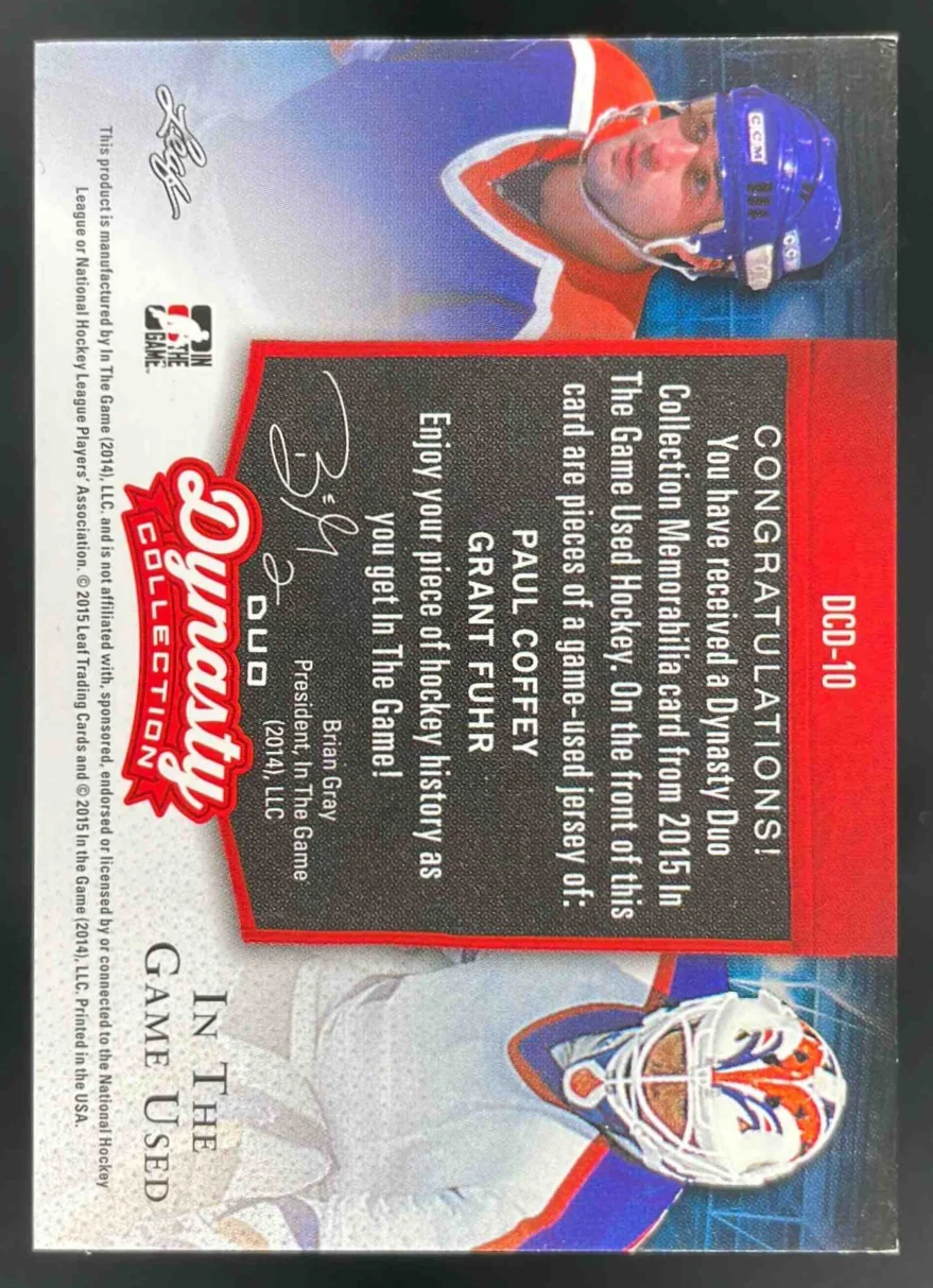 2015 Leaf In The Game Duo Game Used Paul Coffey Grant Fuhr /35 - Image 2