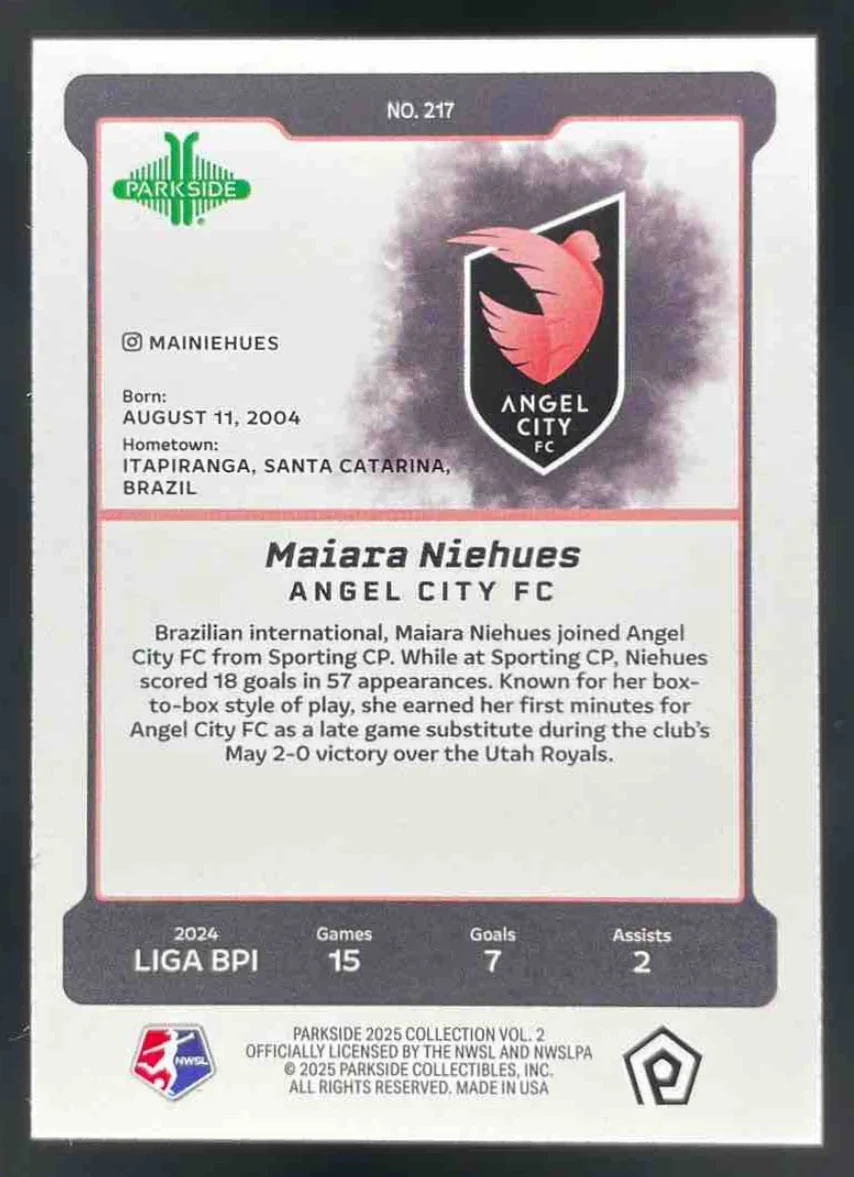 2025 Parkside NWSL Volume 2 #217 Maiara Niehues /10 - Image 2