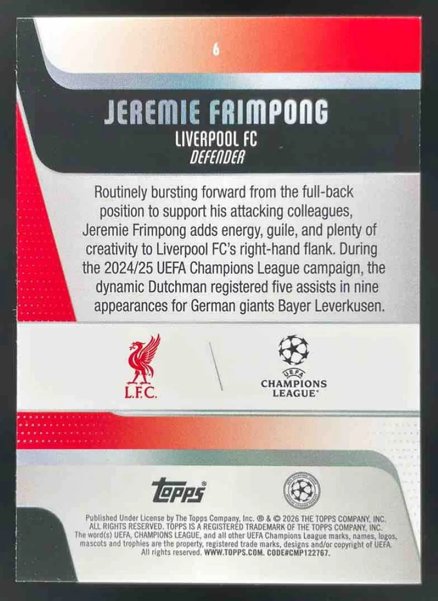 2025-26 Topps UEFA Club Competitions Black Holo #6 Jeremie Frimpong /10 - Image 2
