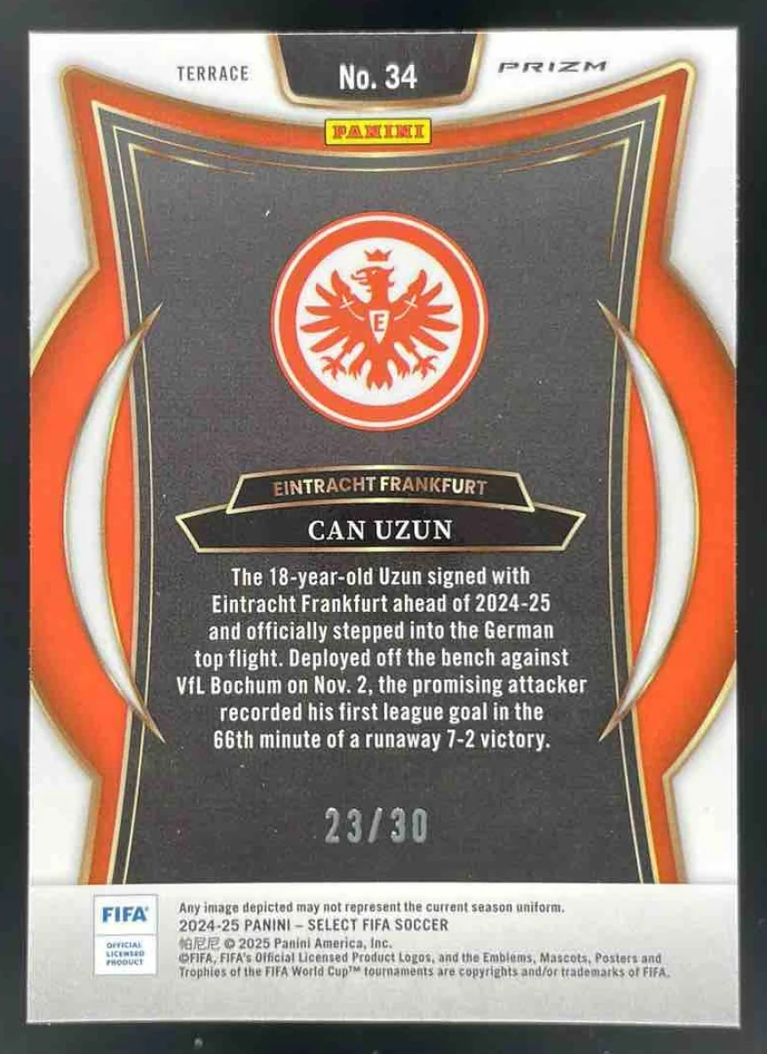 2024-25 Panini Select FIFA Terrace Winter Camo #34 Can Uzun RC /30 - Image 2