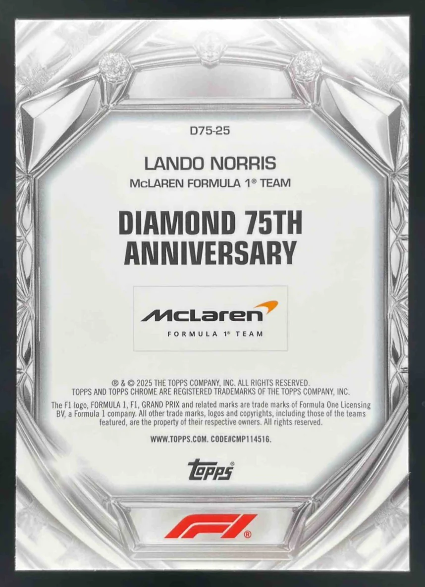 2025 Topps Chrome Formula 1 Diamond 75th Anniversary #D75-25 Lando Norris - Image 2