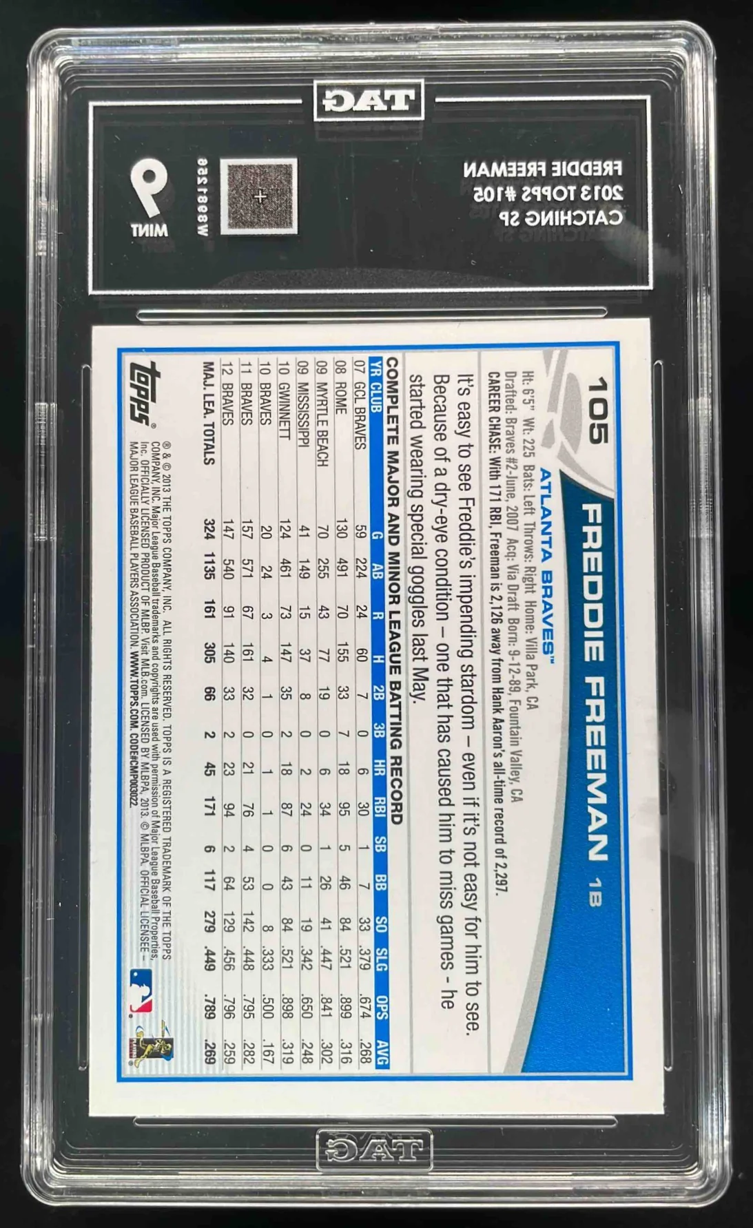 2013 Topps #105b Freddie Freeman SP VAR TAG 9 - Image 2