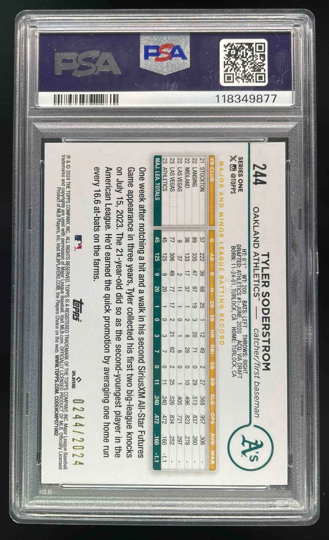 2024 Topps Gold #244 Tyler Soderstrom RC /2024 PSA 9 - Image 2