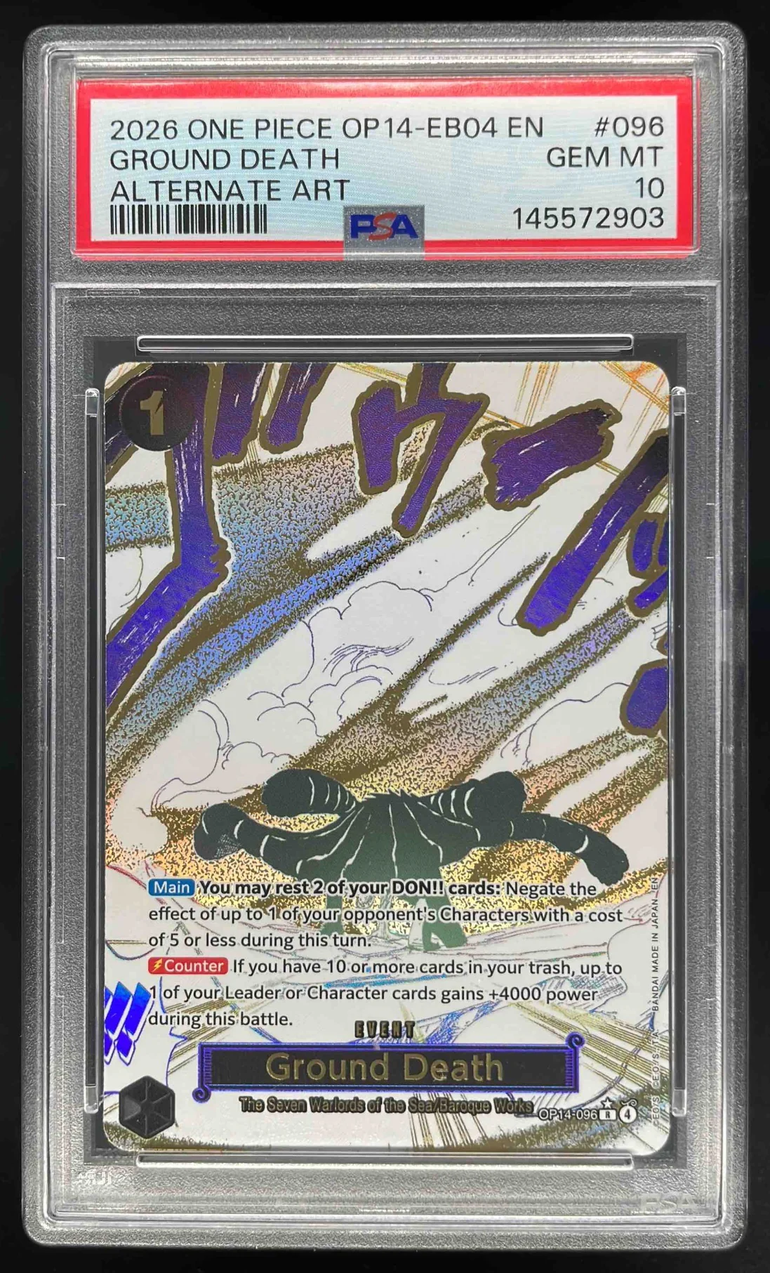 2026 One Piece OP14 EB04 EN #096 Ground Death Alternate Art PSA 10