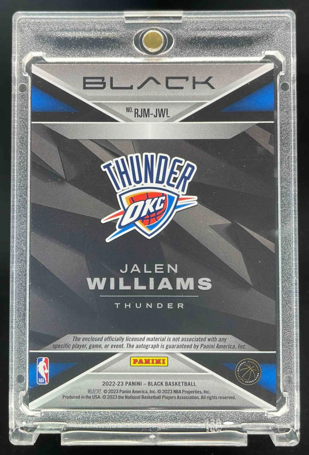 2022 Panini Black Rookie Jumbo Memorabilia Holo Gold Jalen Williams RC Auto /3 - Image 2