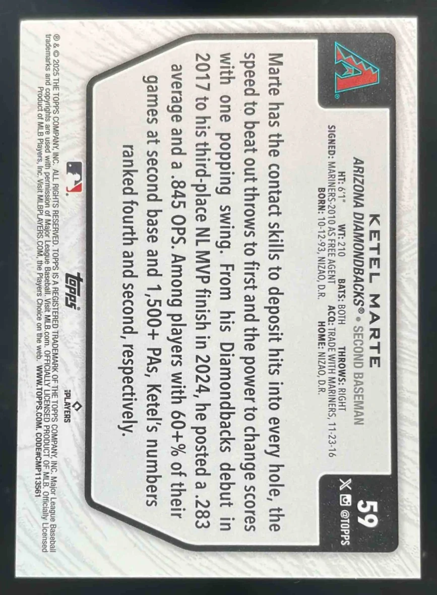 2025 Topps Stars of MLB Black Foilboard #SMLB-59 Ketel Marte /10 - Image 2